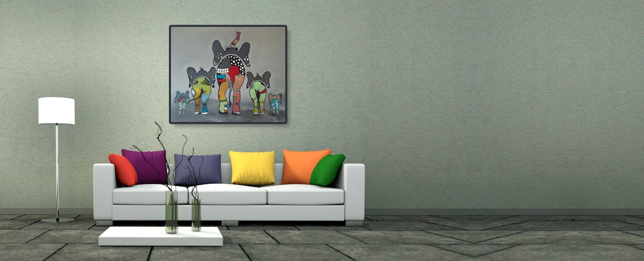 Originalbild im Raum, von den Crazy-Animals, Motiv Elefanten