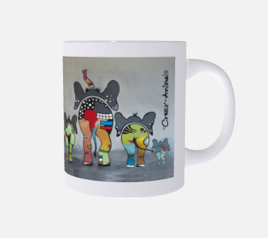 Lustige Tasse, Crazy-Animals, Elefanten, grauer Hintergrund in 3D-Ansicht, 5 Version