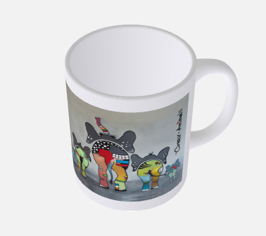 Lustige Tasse, Crazy-Animals, Elefanten, grauer Hintergrund in 3D-Ansicht, 3 Version