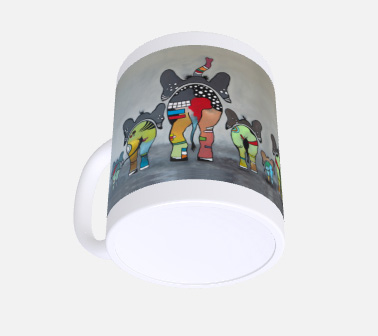 Lustige Tasse, Crazy-Animals, Elefanten, grauer Hintergrund in 3D-Ansicht, 4 Version