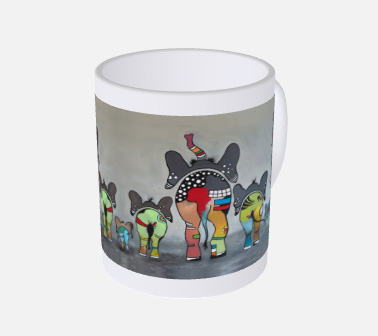 Lustige Tasse, Crazy-Animals, Elefanten, grauer Hintergrund in 3D-Ansicht, 2 Version