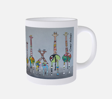 Lustige Tasse, Crazy-Animals, Giraffen, grauer Hintergrund in 3D-Ansicht, 4 Version