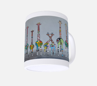 Lustige Tasse, Crazy-Animals, Giraffen, grauer Hintergrund in 3D-Ansicht, 5 Version