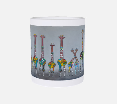 Lustige Tasse, Crazy-Animals, Giraffen, grauer Hintergrund in 3D-Ansicht, 2 Version