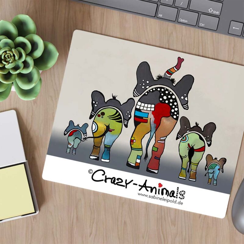 Lustige Mousepads aus der Serie der Crazy-Animals mit Elefantenmotiv
