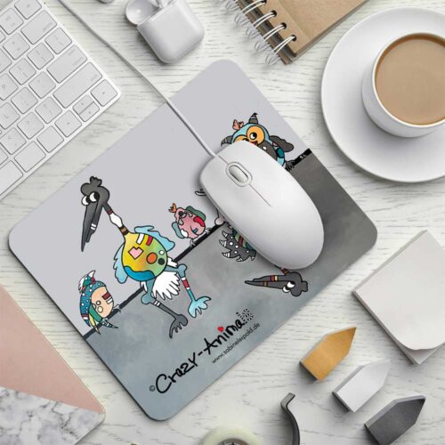 Lustiges Mousepad aus der Serie der Crazy-Animals mit Vogelmotiv