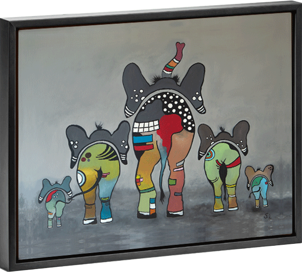 Leinwanddruck "Lustige Elefanten" mit Schattenfugenrahmen"