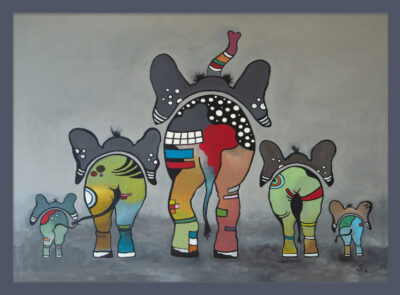 Leinwanddruck "Crazy-Animals" von Sabine Leipold, Titel: "Lustige Elefanten"