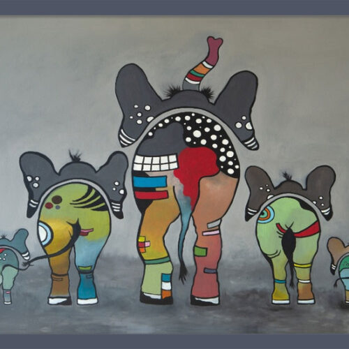 Leinwanddruck "Crazy-Animals" von Sabine Leipold, Titel: "Lustige Elefanten"