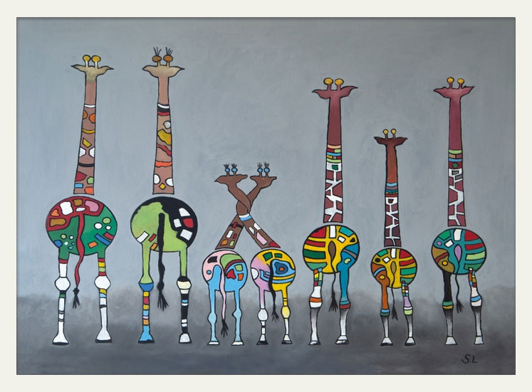 Leinwanddruck "Crazy-Animals" von Sabine Leipold, Titel: "Witzige Giraffen"
