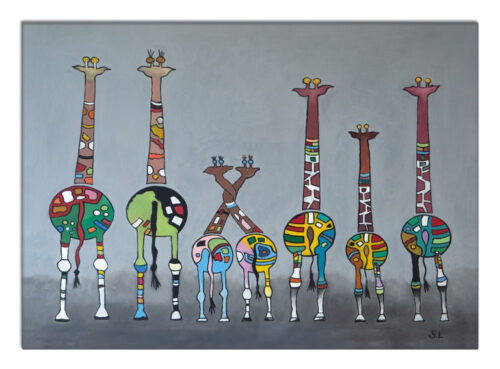 Leinwanddruck "Crazy-Animals" von Sabine Leipold, Titel: "Witzige Giraffen"