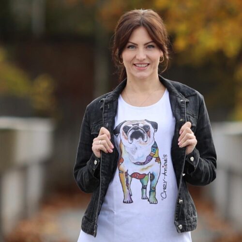 Lustiges T-Shirt im Crazy-Animals Look, Motiv Mopsdame Sofie