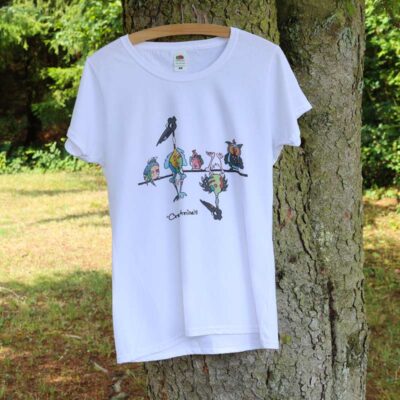 Lustiges T-Shirt von den Crazy-Animals, Motiv Vögel vorm Baum