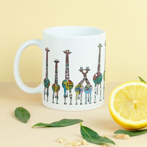 Lustige Tasse Giraffen, Crazy-Animals Design, Keramiktasse mit fröhlicher Giraffenfamilie