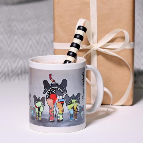Lustige Tasse Motiv "Elefanten", grauer Hintergrund