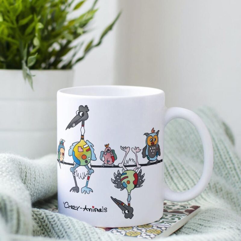 Lustige Tasse im Crazy-Animals Style, Motiv "Schräge Vögel" einzigartiges Design