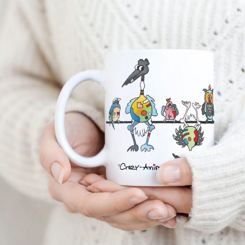 Lustige Tasse im Crazy-Animals Style, Motiv "Schräge Vögel" einzigartiges Design