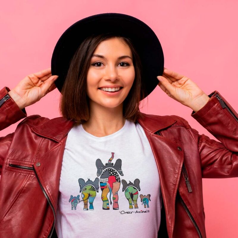 Lustiges T-Shirt Damen, Tiere, Elefanten im Crazy-Animals Style