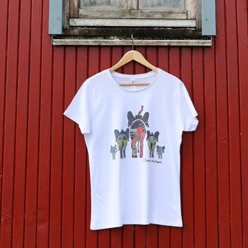 lustiges T-Shirt von den Crazy-Animals, Motiv Elefanten vor rotem Bauwagen