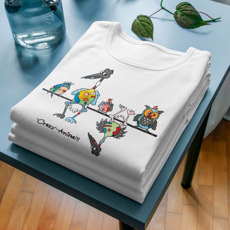Lustiges T-Shirt mit Motiv "Schrägen Vögeln" im Crazy-Animals Style