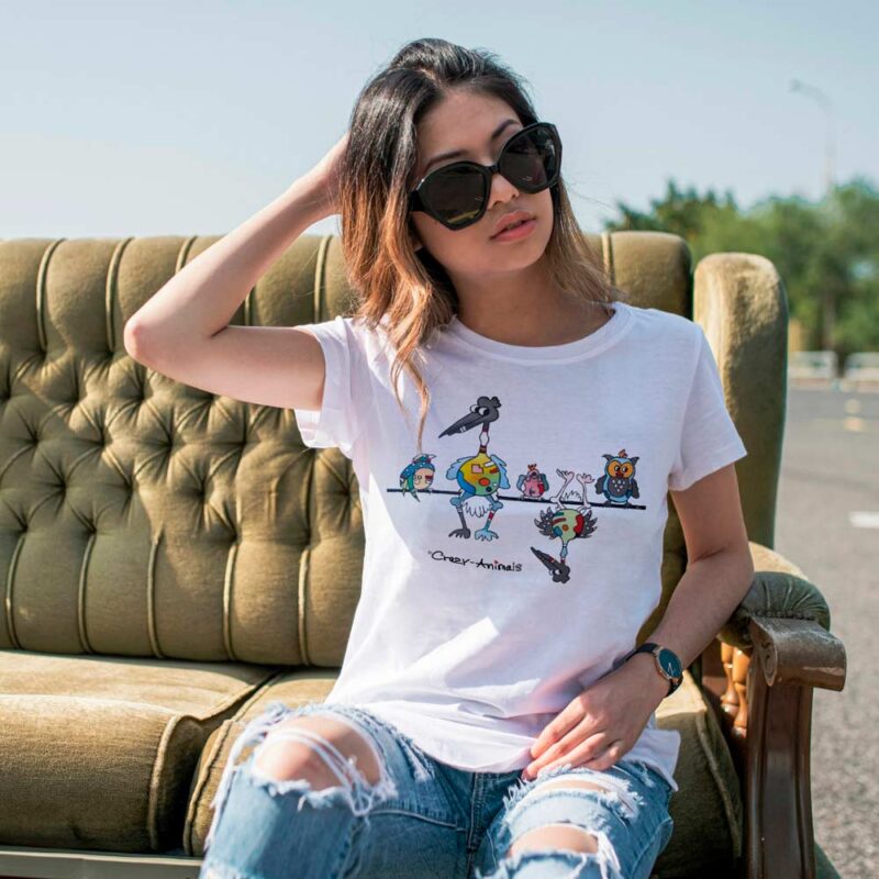 Lustiges T-Shirt mit Motiv "Schrägen Vögeln" im Crazy-Animals Style