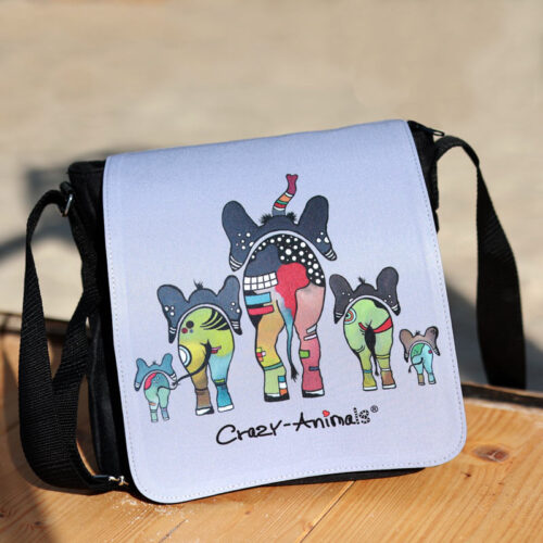 Lustige Tasche von den Crazy-Animals, Motiv "Elefanten", mit austauschbarer Motivklappe