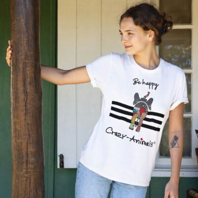 Lustiges T-Shirt Elefant im Crazy-Animals Design und Slogan Be Happy