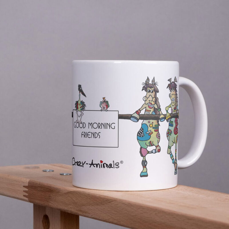 Lustige Tasse im Crazy-Animals Style, Motiv "Wilde Pferde-Good Morning Friends" einzigartiges Design