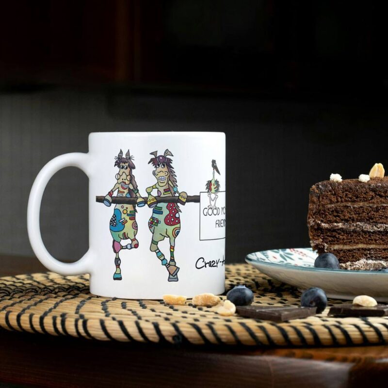 Lustige Tasse im Crazy-Animals Style, Motiv "Wilde Pferde-Good Morning Friends" einzigartiges Design