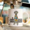Lustige Tasse Dogge, ein witziges Design der Crazy-Animals zeigt Dogge Bob mit seinen Freuden. Sie wünschen Good Morning Friends