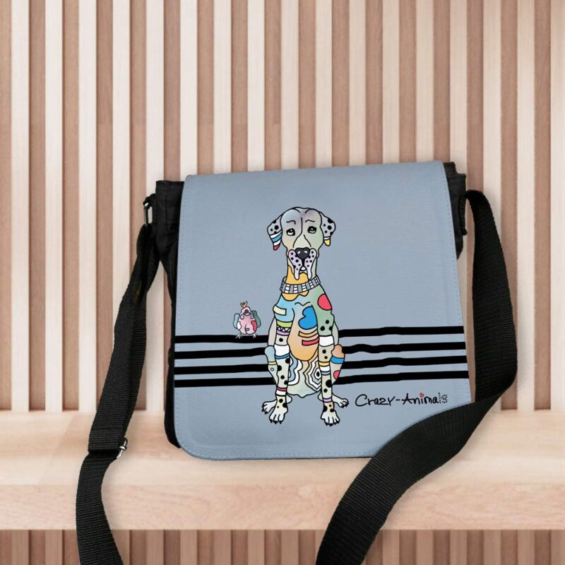 Lustige Tasche, Dogge Bob von den Crazy-Animals, Schultertasche mit witzigem Design