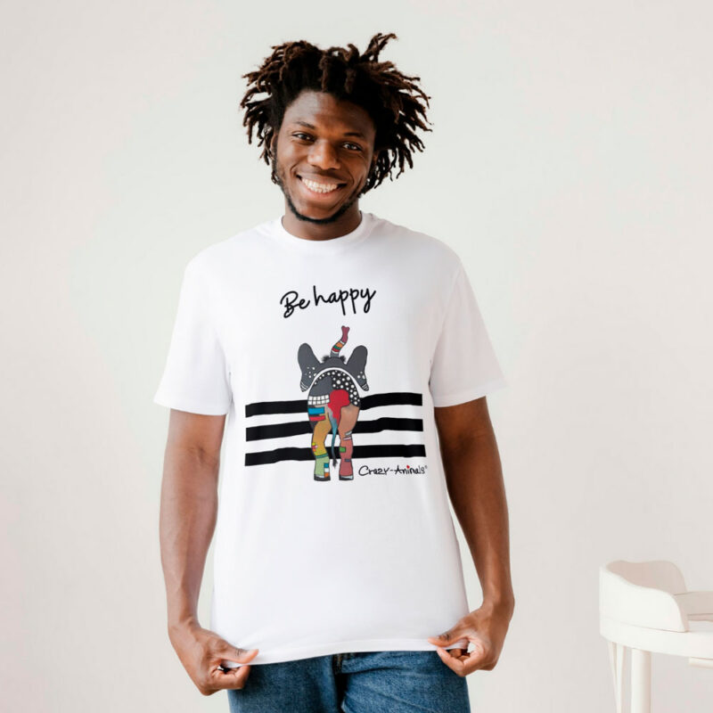 Lustiges T-Shirt für Männer, Elefant Be Happy im Crazy-Animals Style