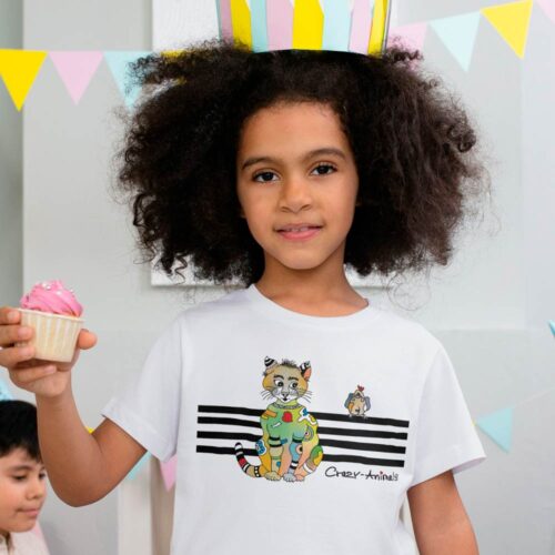 Lustiges Kindershirt mit Katzenmotiv im Crazy-Animals Style