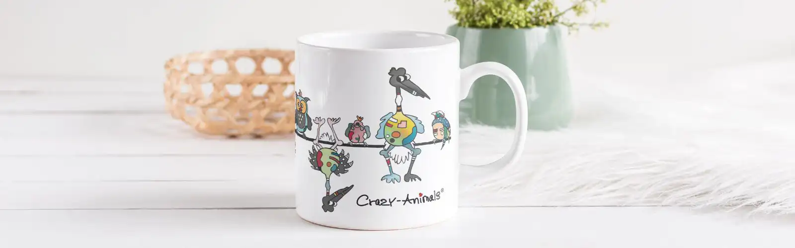 Lustige Tasse mit Vogelmotiv im Crazy-Animals Design