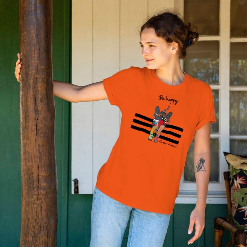 T-Shirt mit Motiv "Elefant be Happy" im Crazy-Animals Style in orange