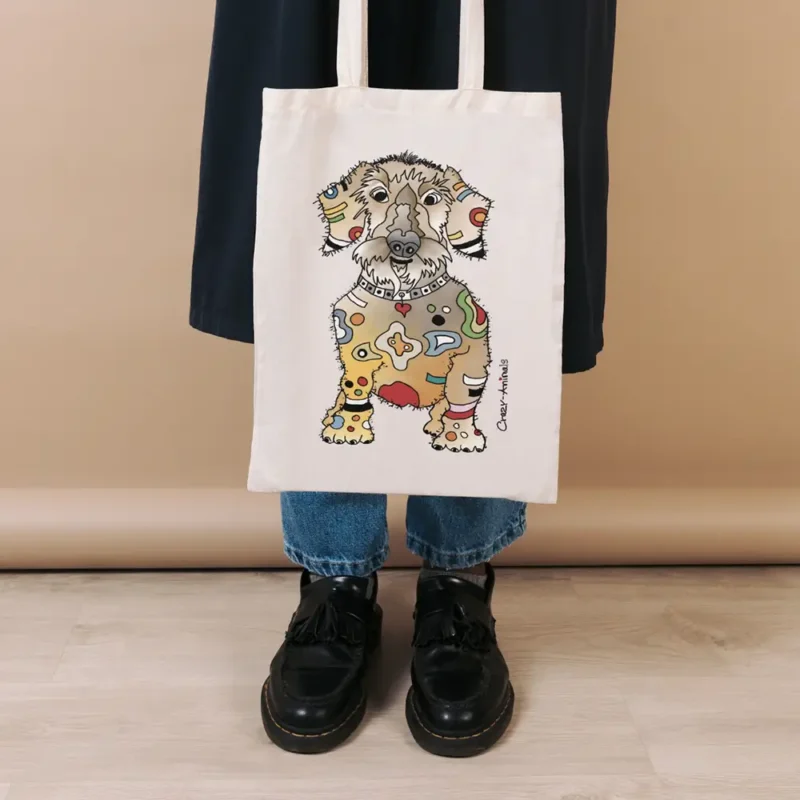 Lustiger Baumwolltasche Dackel Linus im Crazy-Animals Style