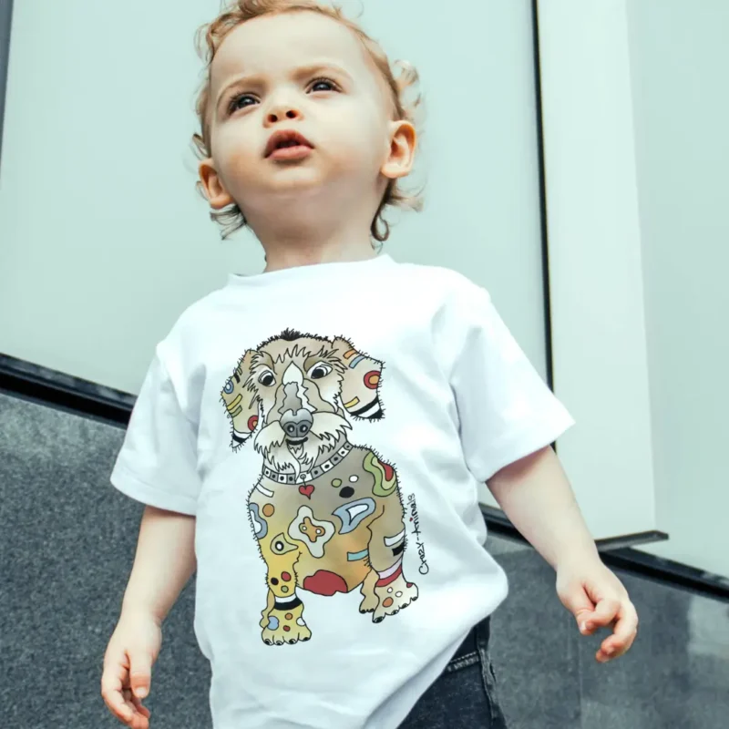 Lustiges T-Shirt bedruckt Dackel Linus im Crazy-Animals Style.