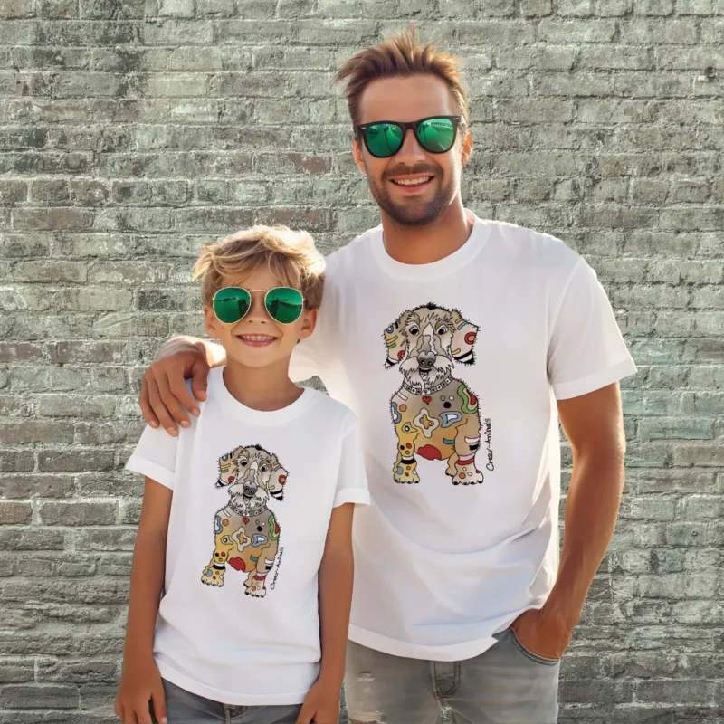 Lustiges T-Shirt mit Dackelmotiv im Partnerlook, Vater und Sohn