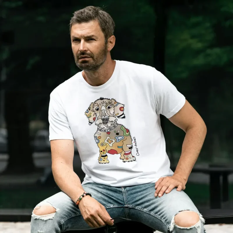 Lustiges T-Shirt mit Dackelmotiv im Crazy-Animals Style für Herren